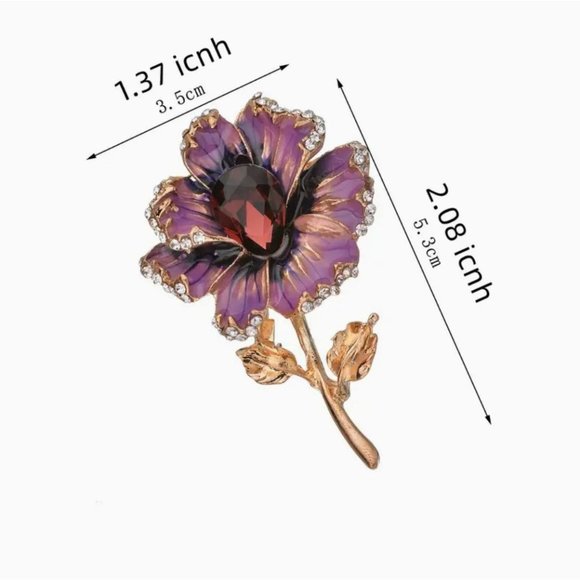 Blue Enamel Flower Brooch with Teardrop & Crystals Silver Tone - Picture 3 of 3